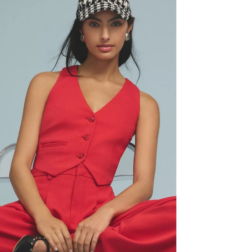 Anthropologie Maeve Slim Cropped Suiting Vest size M new nwt with tag red